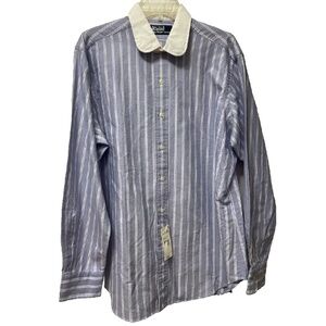 NWT Men's Polo by Ralph Lauren Shirt Blue & White Striped LARGE